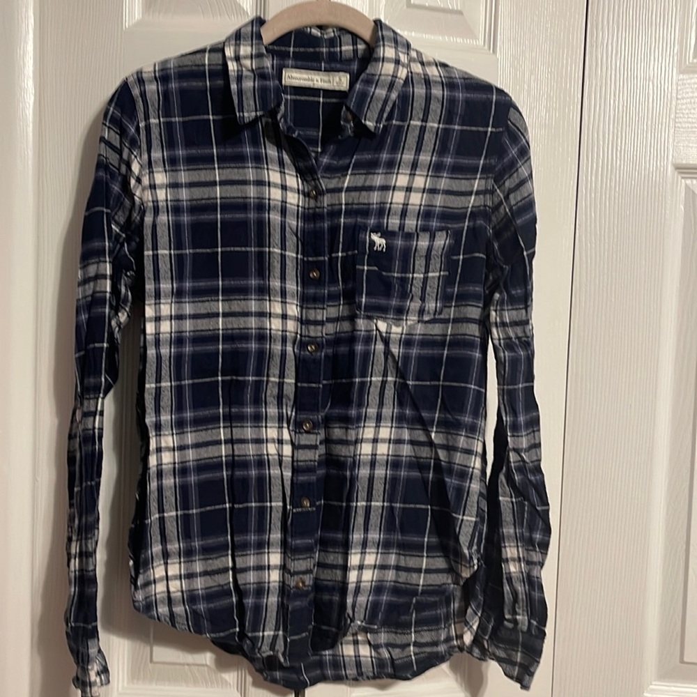 Abercrombie & Fitch long sleeve flannel shirt in blue and white size small NWOT
